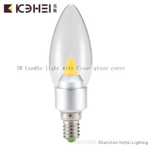 3W E14 led candle lamp 220V with clear glass and Epistar chip